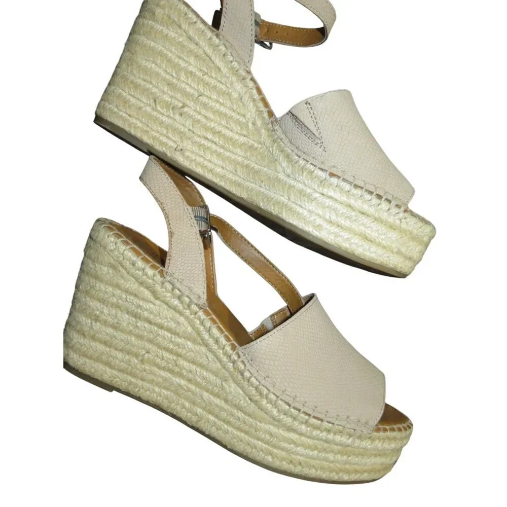 Franco Sarto Takara Tan Espadrille Leather Upper Platform Wedge Sandal sz 8.5